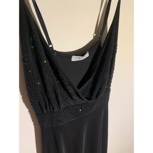 Black mini dress with embroidered sequin design